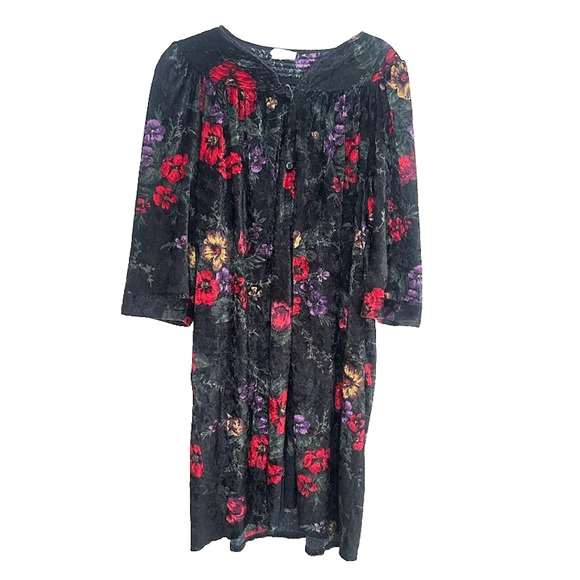 Vintage Simply Basic Robe Housecoat Size 1X Velvet Mumu Grannycore Floral Snaps - Picture 1 of 9